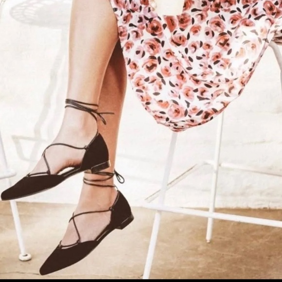 Stuart Weitzman Black Laceup Ballet Flats - Picture 2 of 7